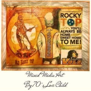 Original Tennessee Vols mixed media art on 8x10” canvas by 70s love child